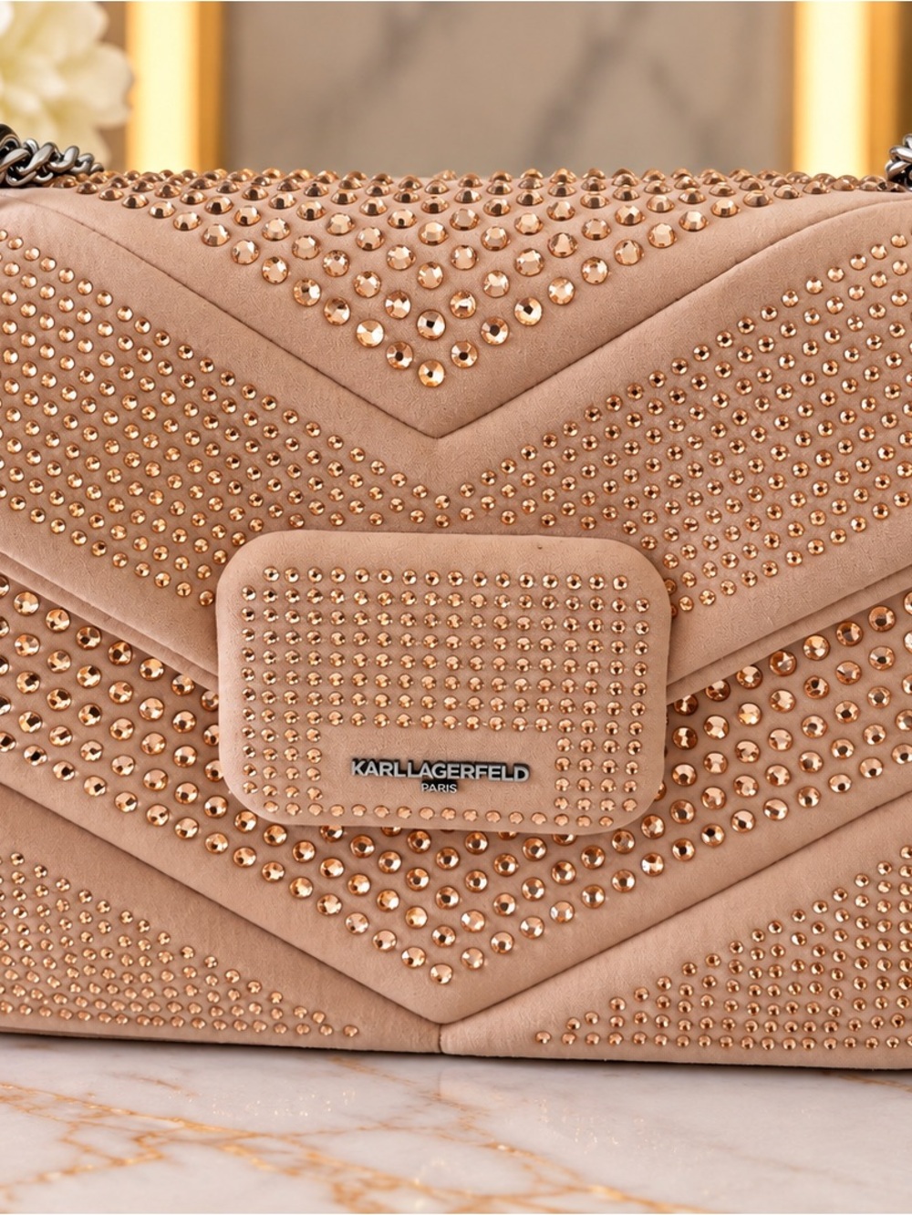 Karl Lagerfeld Blush Studded Chevron Shoulder Bag